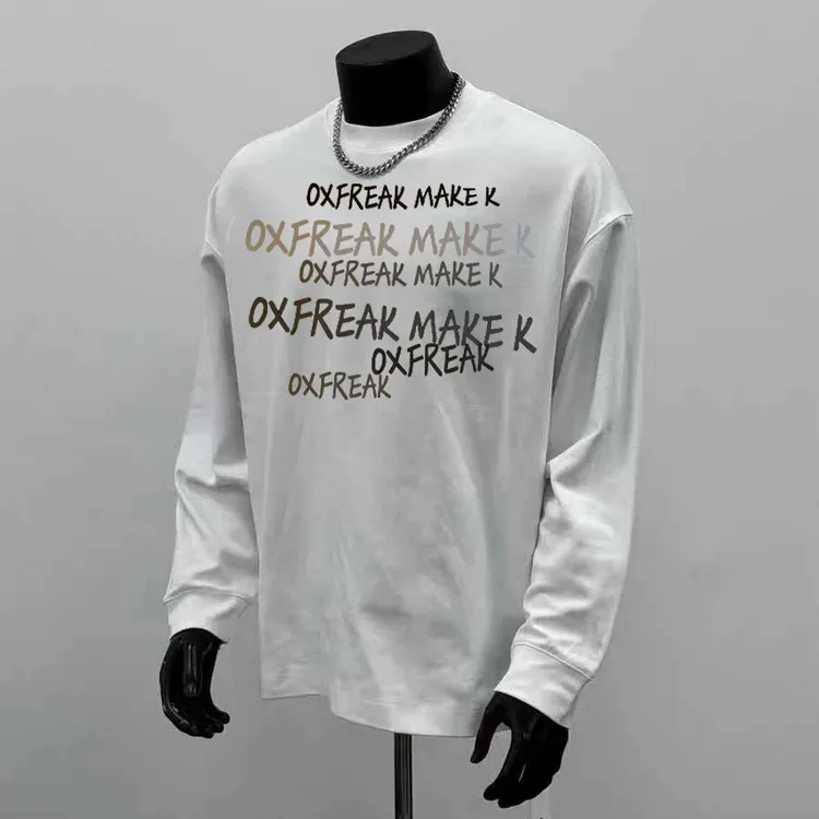 230g！重磅不透潮流简约英文健身印花秋冬长袖T恤百搭宽松休闲上衣