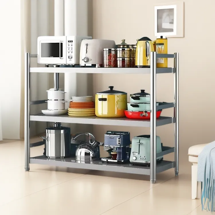 不锈钢围栏款落地厨房置物架收纳架隔板多层零食架置物架落地式