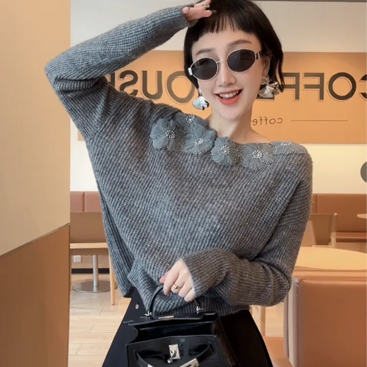 XIAOBAI 三色薄款针织衫秋季时尚慵懒风气质长袖设计感短款上衣女