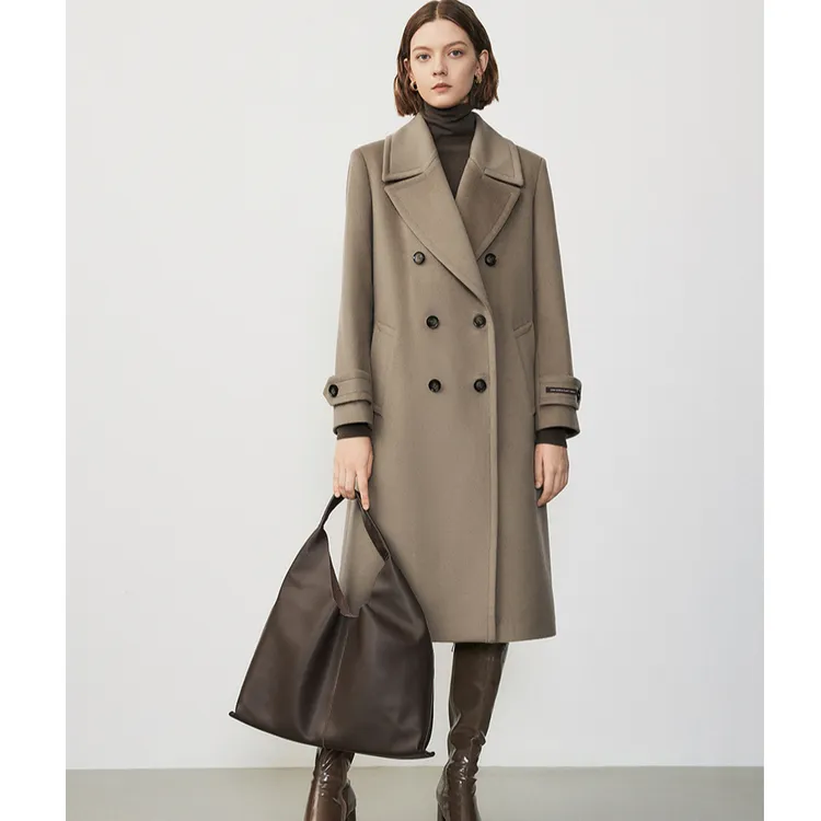 朗姿纯羊毛时尚冬季新款气质高级感通勤中长款显瘦毛呢外套大衣