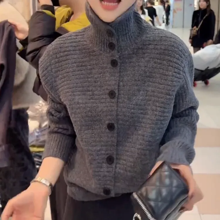 常规女复古风少女风针织毛针织衫高领开衫秋冬季LK2508360