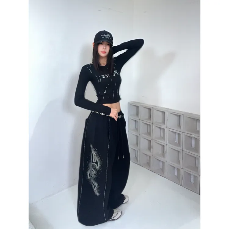 【达人专属】CV新广场舞潮牌镭射火焰嘻哈长裤休闲宽松气质显瘦百搭