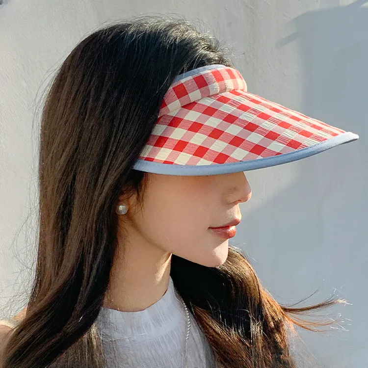 新款穿搭种草彩色格子发夹空顶帽帽子女生夏季出游防晒帽太阳帽