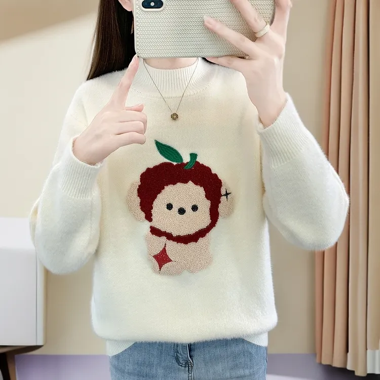 12-15岁女大童毛衣秋冬半高领初中生少女孩水貂绒宽松针织上衣