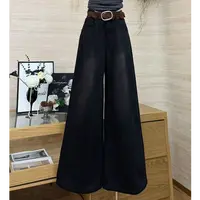 【夜皇后】摩登高级垂感高腰牛仔裤-353（今天拍配腰带）
