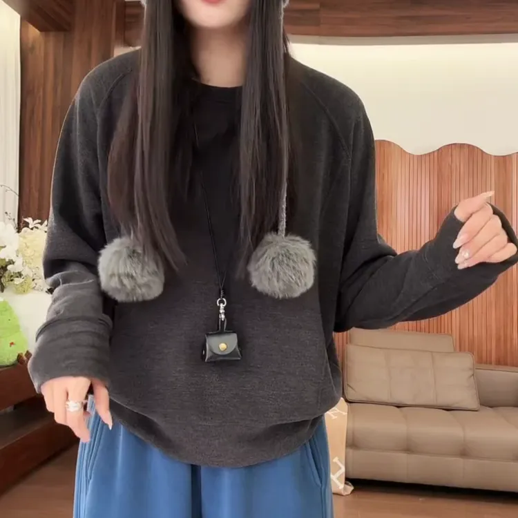 2026新款百搭显瘦磨毛长袖宽松休闲纯色卫衣秋冬上衣女LK2509326