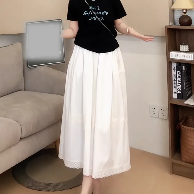 【奶芙裙】版型Chao好遮胯显瘦高腰A字蕾丝花边拼接半身裙LK2502396