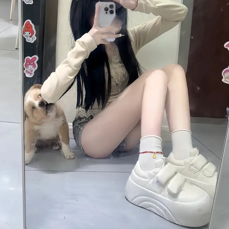 2025夏季圆头厚底大头鞋女魔术贴休闲鞋丑萌运动鞋增高百搭小白鞋