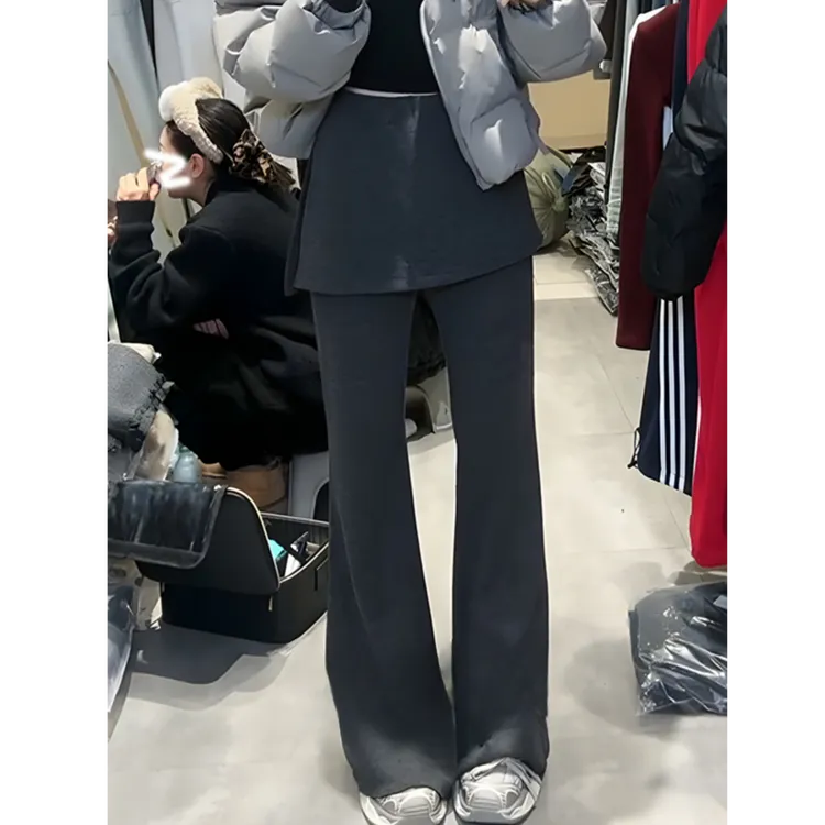 Not defined设计感假两件屁帘微喇裤女春季高腰显瘦百搭休闲长裤