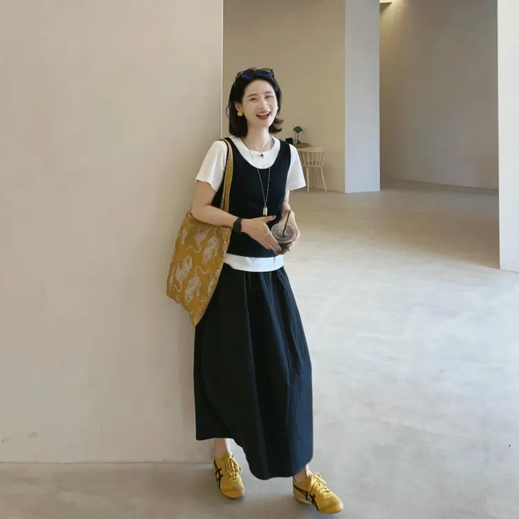 夏季新款洋气衣服休闲时尚百搭内搭背心宽松显瘦半身裙慵懒感套装