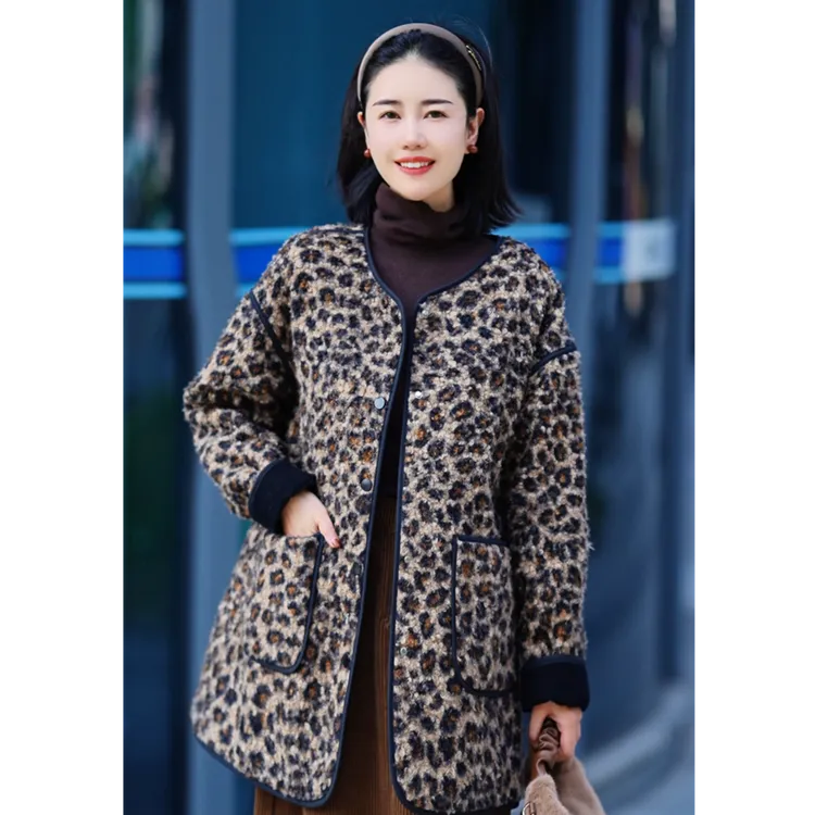 BEIJU 2025年新款高端欧货复古休闲宽松时尚百搭豹纹外套女6309