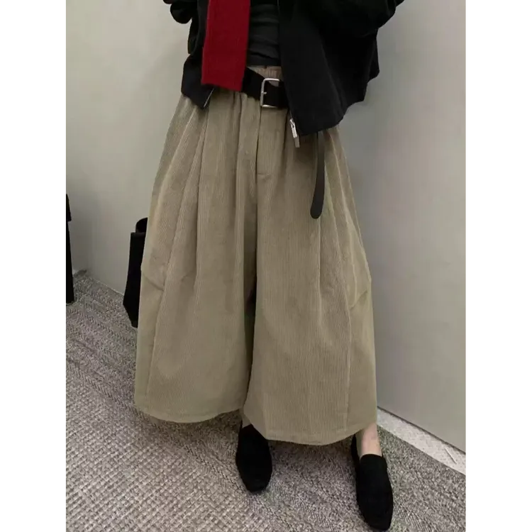 韩版灯芯绒阔腿裤女2025秋季流行新款高腰显瘦慵懒感百搭长裤