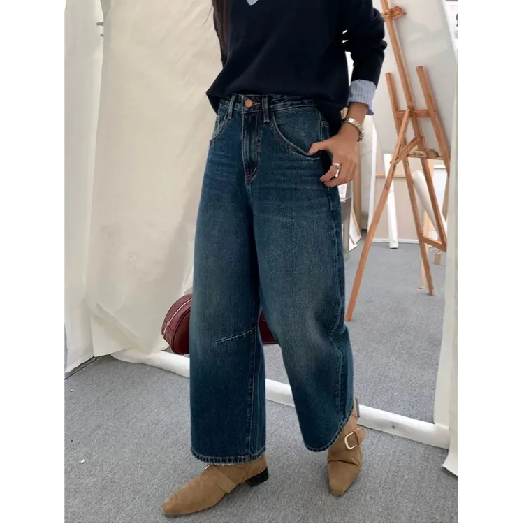 2025秋季新款宽松显瘦阔腿九分牛仔裤S3004