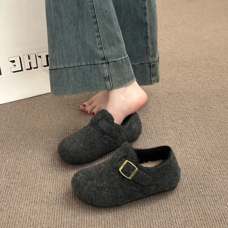 内增高加绒勃肯鞋2025秋冬新款保暖毛毛鞋女小个子增高乐福豆豆鞋