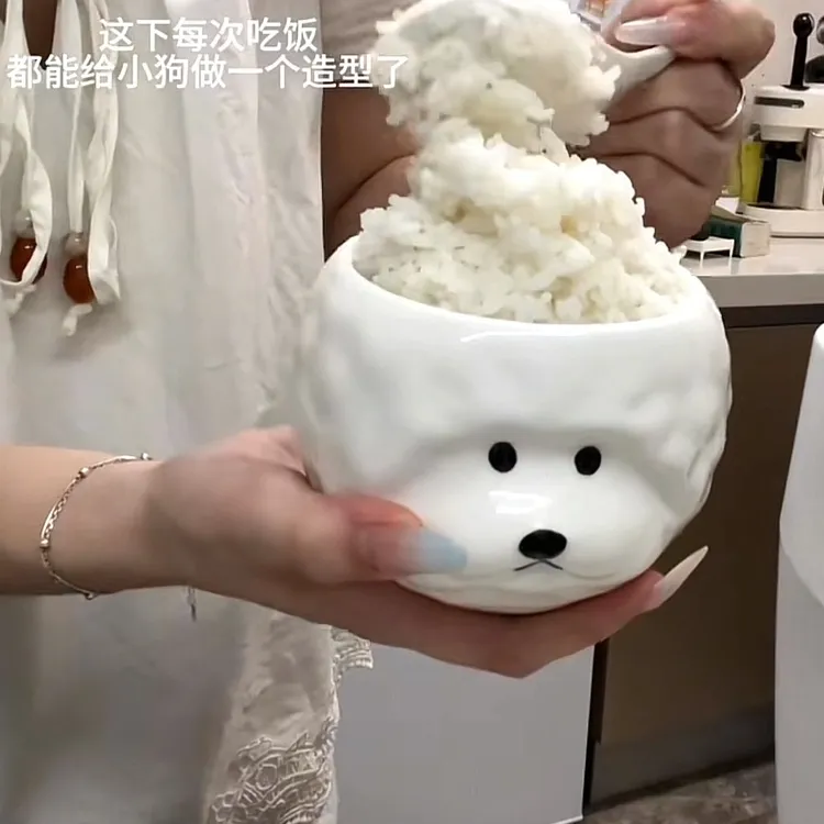 正版比熊小狗可爱立体陶瓷米饭碗酸奶碗家用餐具送人礼物礼盒装
