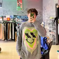 W家！阿饱158z!拼色爱心针织毛衣男女同款百搭