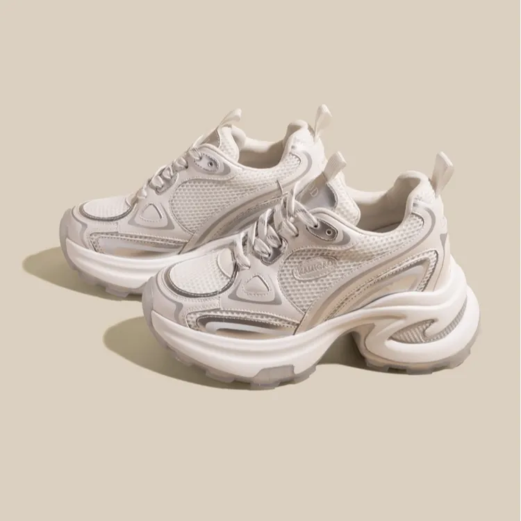 纪诗哲女鞋内增高老爹鞋女新款秋季网面透气厚底防滑松糕休闲鞋