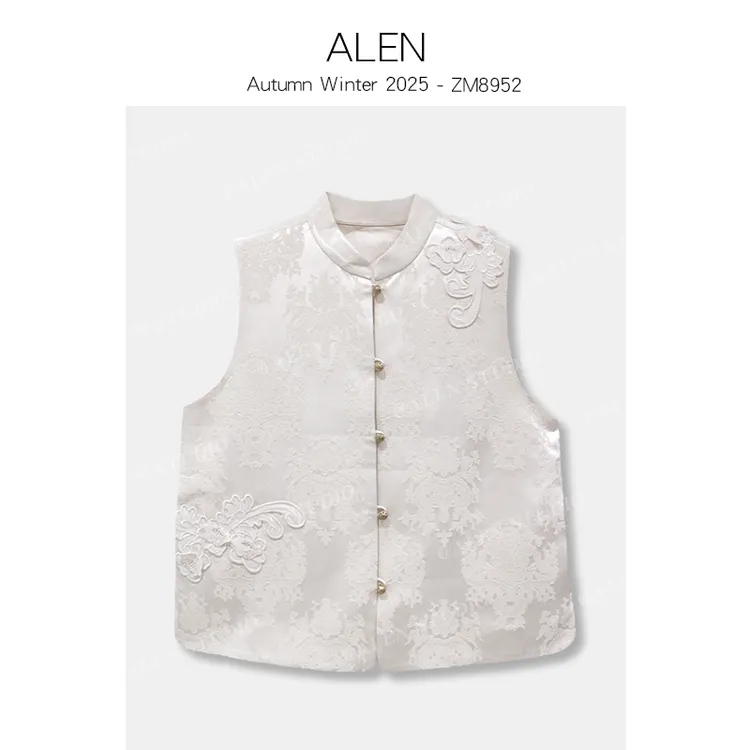 【Alen女装店】新中式国风提花时尚复古立领马甲马夹秋冬ZM8952