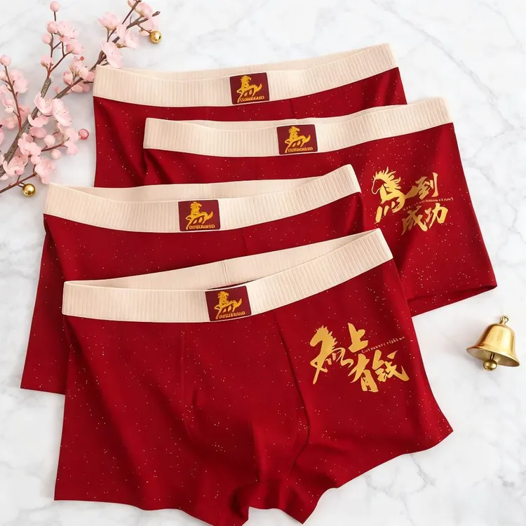 内裤男款马年本命年红色运动短裤头棉质透气款结婚抑菌大码平角裤