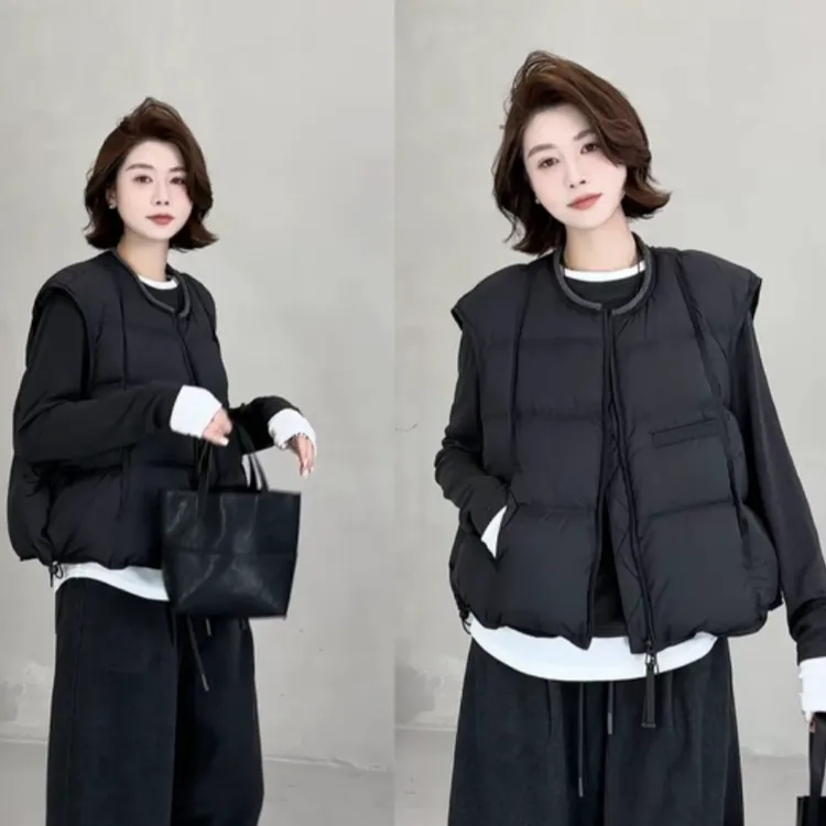 正版设计感白鸭绒时尚马甲女装2025秋冬时尚超好看无袖马夹短外套