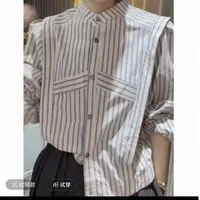 2025年春新款条纹立领长袖衬衫女时尚洋气衬衣外套短款气质上衣潮