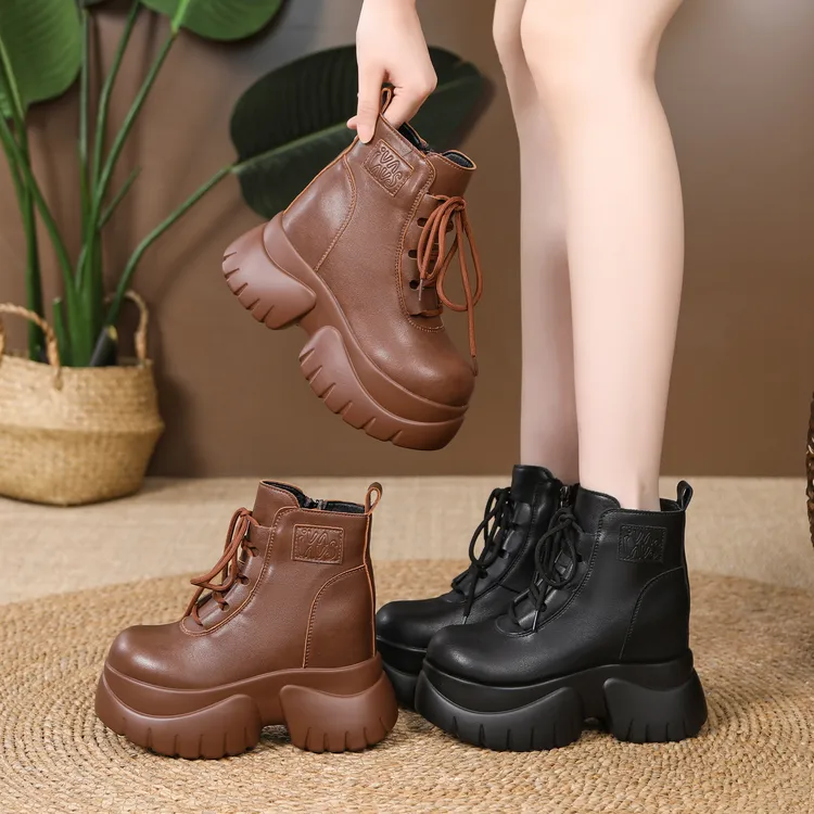【跟高12厘米】厚底内增高马丁靴女鞋靴子2025秋冬季新款舒适短靴潮