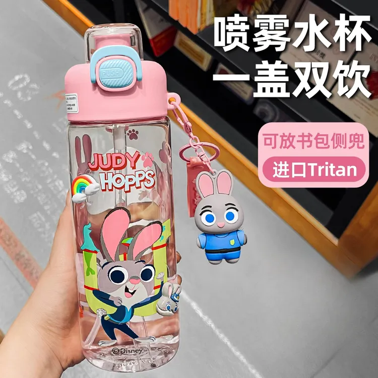 疯狂动物城喷雾水杯儿童上学专用吸管杯夏天大容量tritan新款杯子