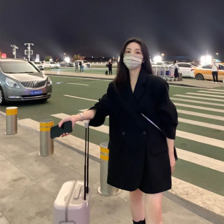 高级灰韩版小西装外套女2025春秋宽松时尚气质休闲西服T