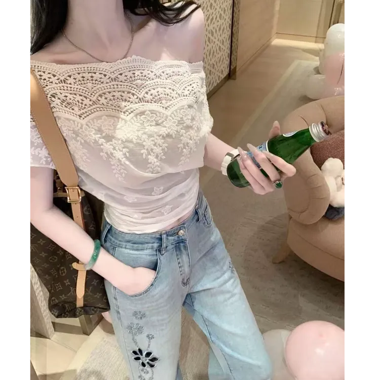 【海浪潮汐】莱赛尔天丝露背绑带斜肩上衣女