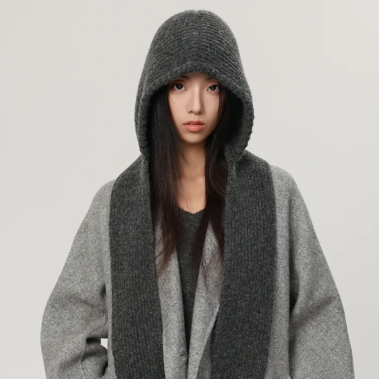 韩系围巾一体针织帽女秋冬季保暖防寒毛线帽大头围包头护耳拉法帽