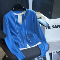 克莱因蓝色长袖针织开衫女韩系秋季chic新款洋气显瘦软糯毛衣外套