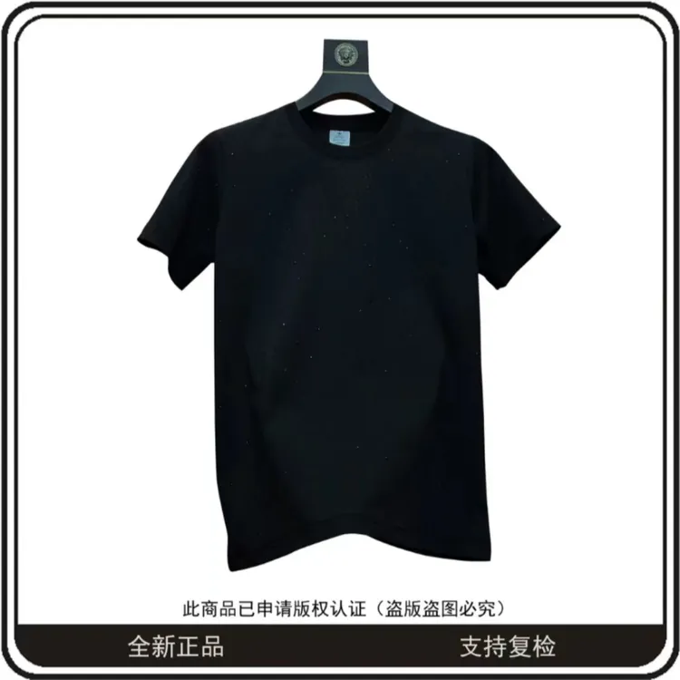 2025秋冬重工加厚烫钻亲肤防寒肤感棉满天星黑色时尚百搭短袖T恤