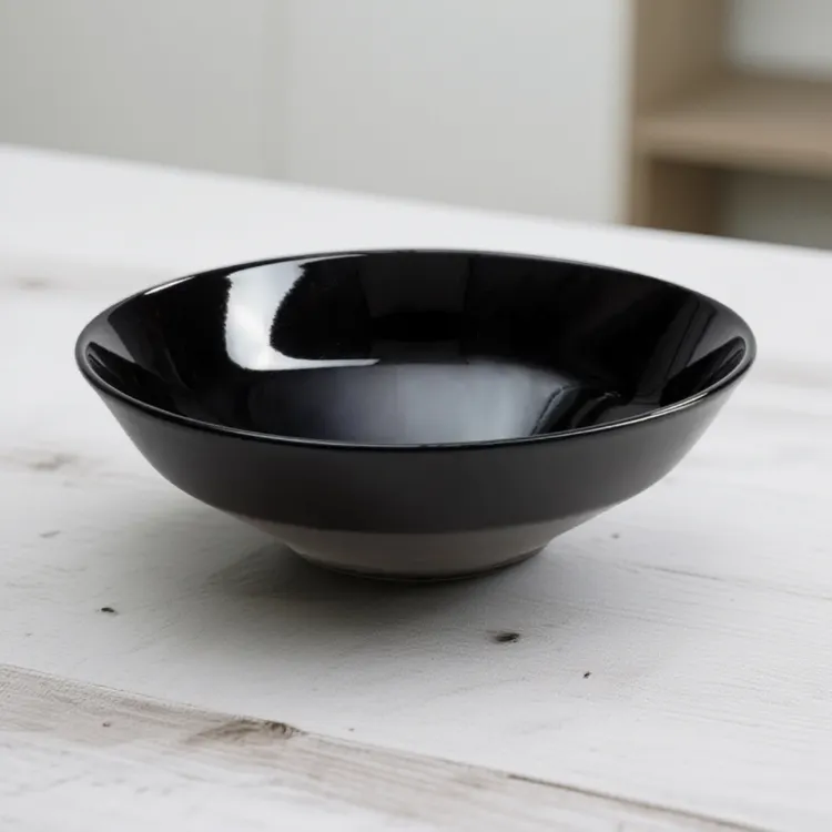 【ATL家】22*7CM 黑色双拼釉汤碗 家用陶瓷面碗 手工沙拉碗 菜碗