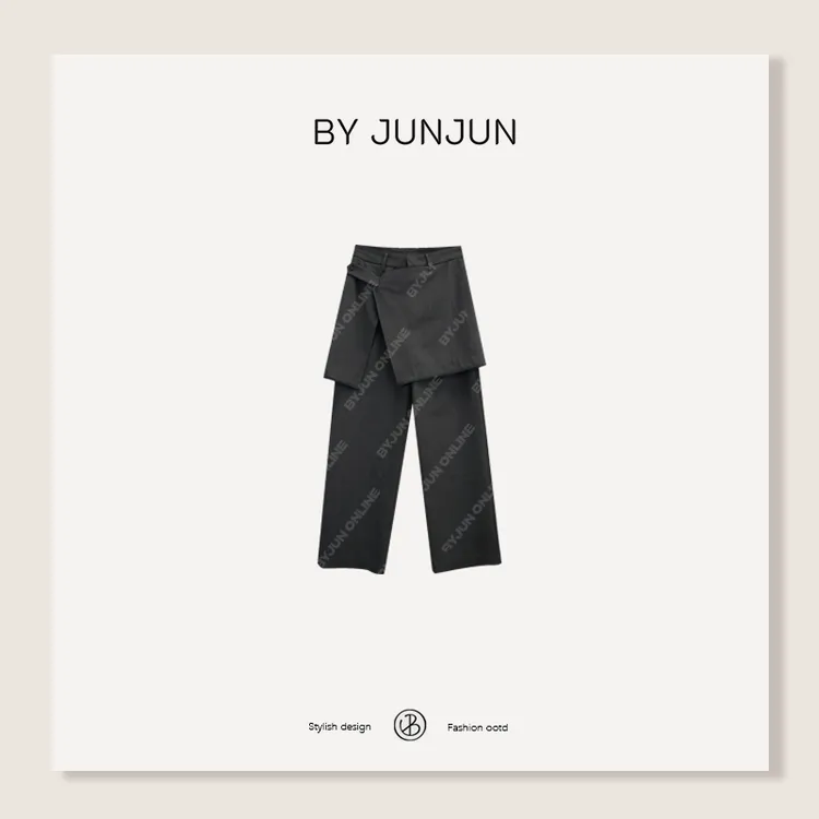 BYJUNJUN【赫尔辛】假两件屁帘手缝裤脚边西裤