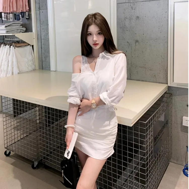 法式性感衬衫连衣裙女秋季2025新款设计感收腰显瘦气质包臀短裙子