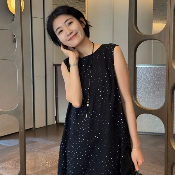 浪清/女装推荐 乔弗莉亚麻波点连衣裙45423/45759#