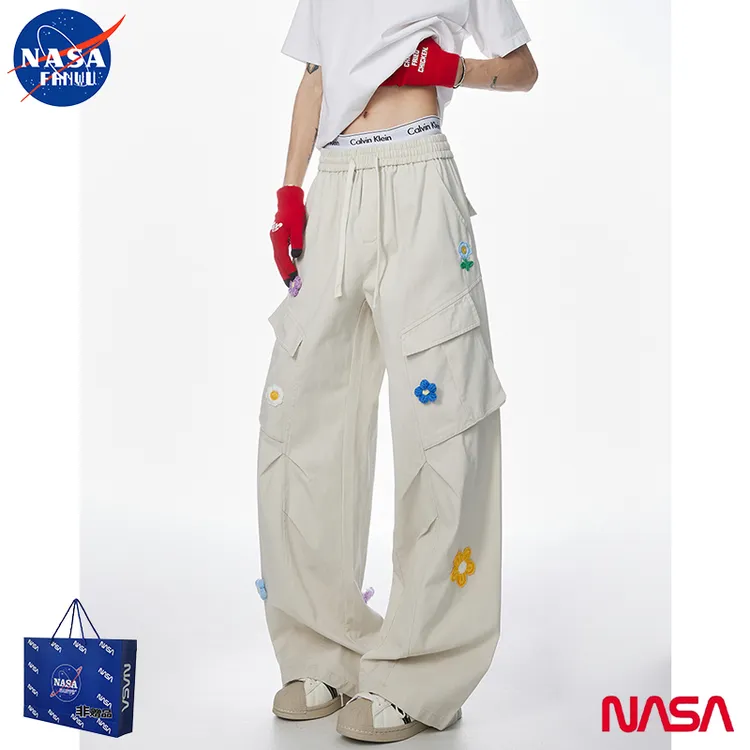 NASA联名花卉刺绣纯棉工装裤男女款爆款小众美式痞帅慵懒风男装
