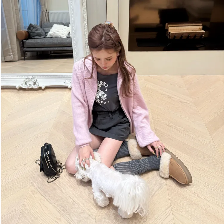 MungsEra 「淡颜粉」原创温柔浣熊绒高领毛衣开衫