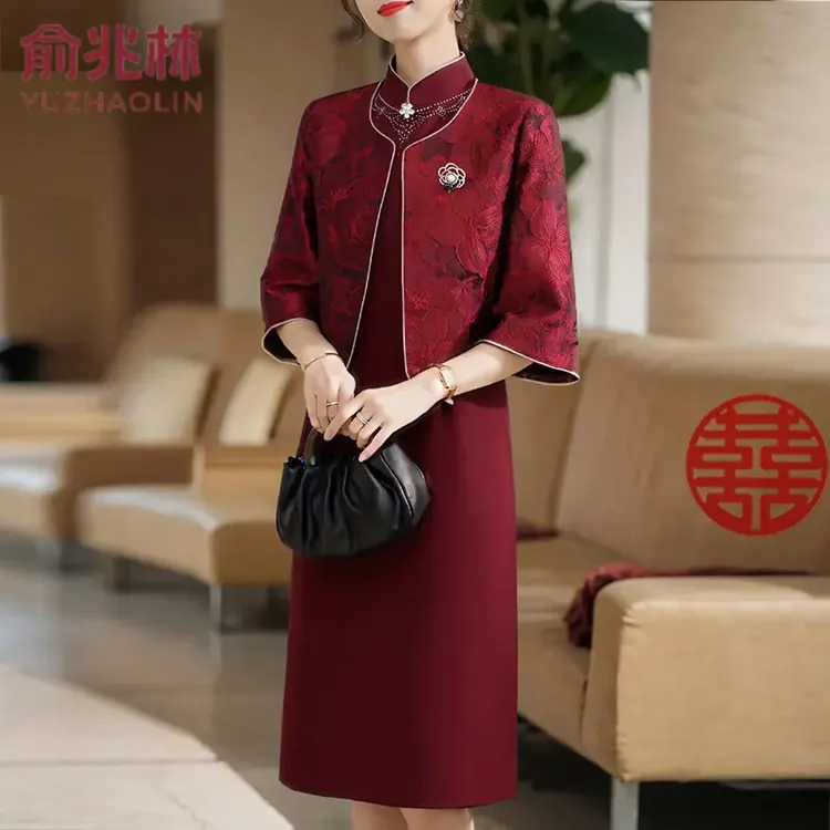 俞兆林十一喜婆婆婚宴装新款结婚礼服高贵女秋装两件套妈妈连衣裙