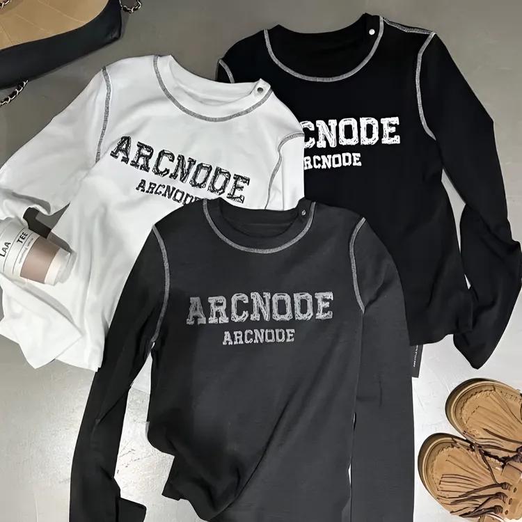 2025冬季新款时尚简约明线圆领宽松显瘦百搭INS风长袖打底上衣女