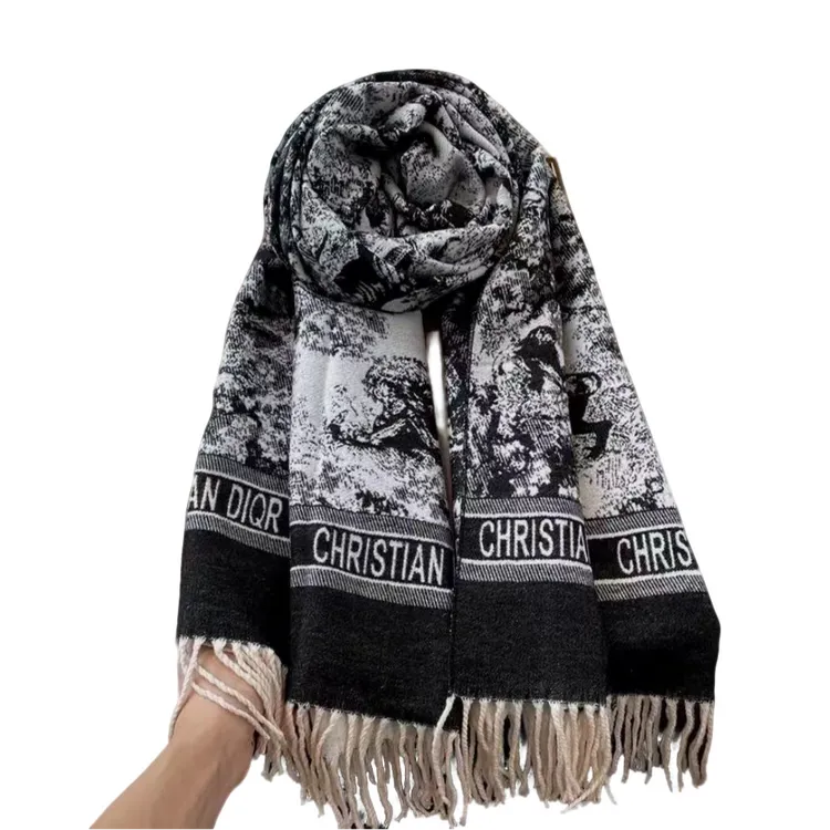 法式字母条纹成人保暖不掉色围巾印花休闲黑色夏季直播专区