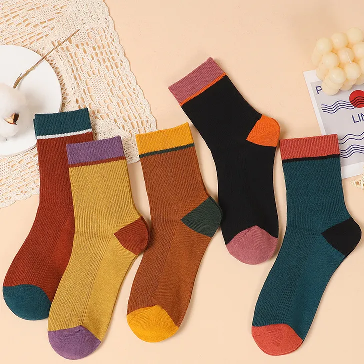 秋冬款棉袜条纹中筒袜透气吸汗学院风袜子纯棉100%全棉防臭袜子女