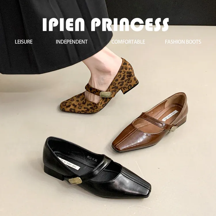 法式小方跟配裙子小皮鞋厚底气质单鞋2025春秋新款复古玛丽珍鞋女