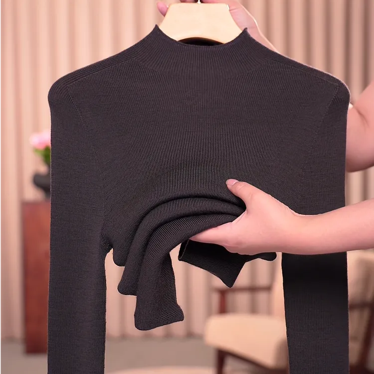 婷秋冬新款长袖可机洗【100%精纺全羊毛】纯色女针织百搭修身显瘦02