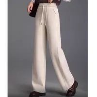 2025冬季新款微厚拉毛高腰微厚弯刀休闲直通裤25906