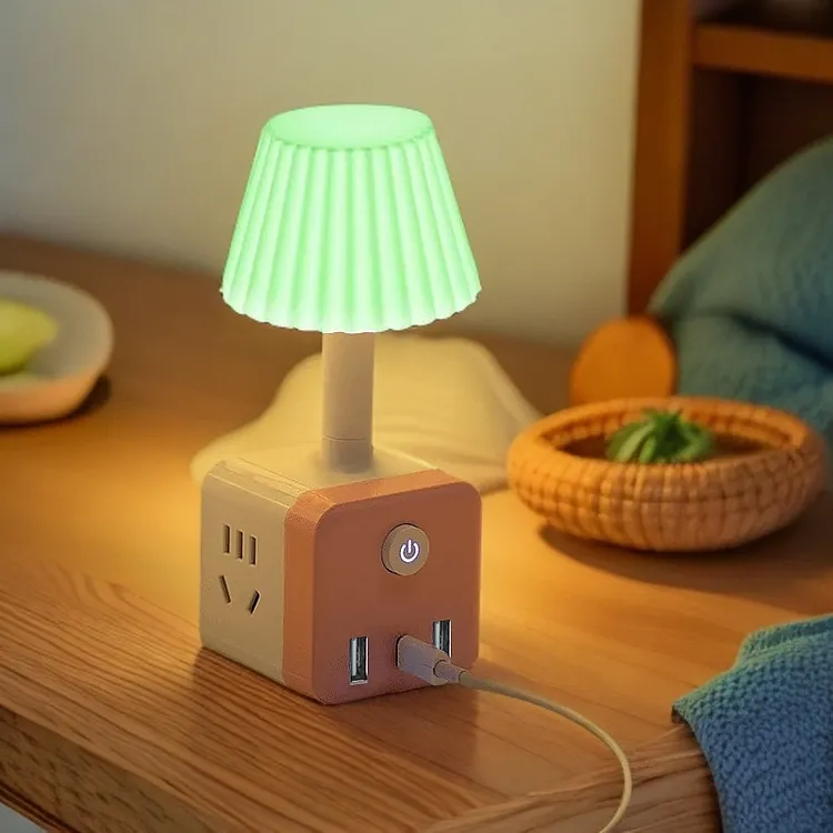 智能语音小夜灯卧室七彩氛围灯LED柔光声控小夜灯魔方插座睡眠灯