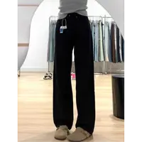 纯棉黑色宽松直筒牛仔裤女2025秋冬新款高腰显瘦小个子窄版阔腿裤