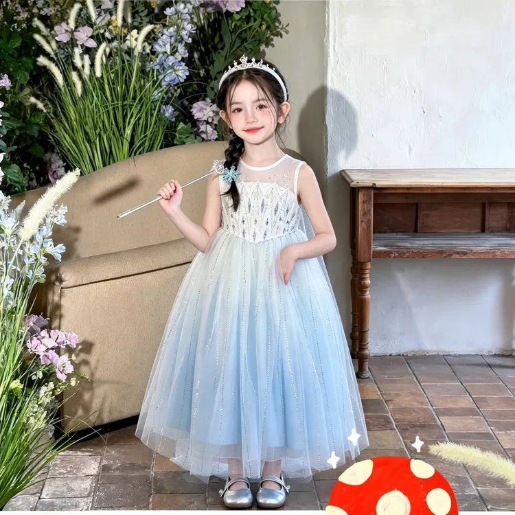(现货)爱莎公主蓬蓬纱连衣裙女童生日礼服夏季儿童冰雪奇缘网纱裙