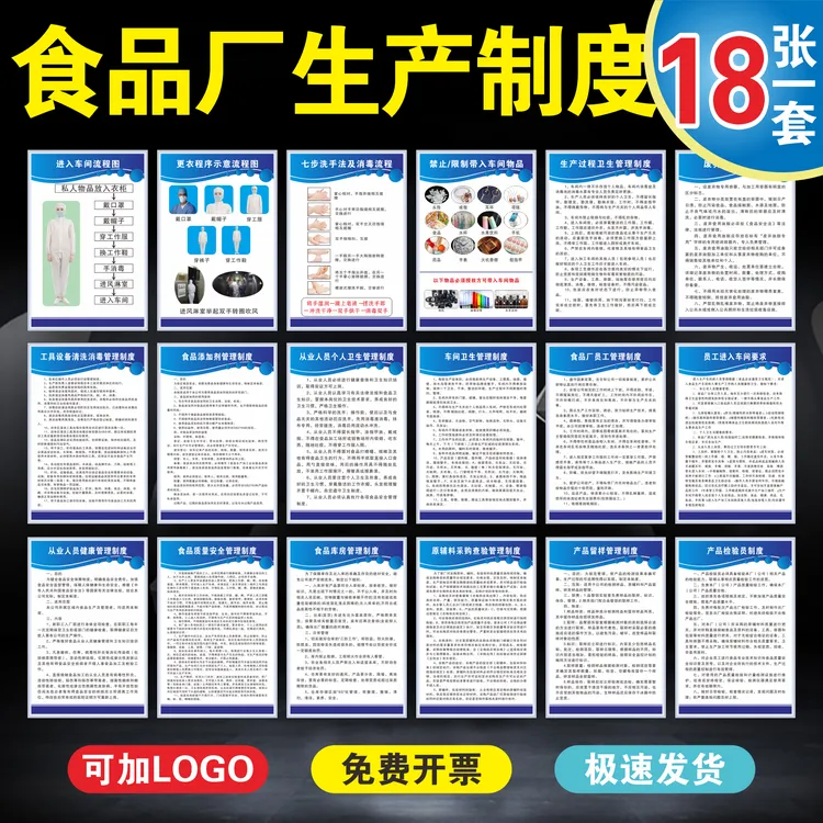 食品厂安全生产管理规章制度牌食品添加剂安全检查更衣流程图消毒