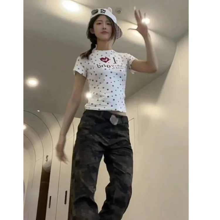 港风chic狗爪字母正肩短袖t恤女夏季修身显瘦高级感休闲百搭上衣